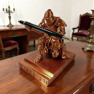 MMLUCK Đồ trang trí bàn làm việc Giá đỡ bút in 3D Bộ dụng cụ sắp xếp bàn làm việc Bạc Vàng Giá đựng bút chì Sáng tạo Giáo dục Tượng mô hình áo giáp thời Trung Cổ Dụng cụ cọ