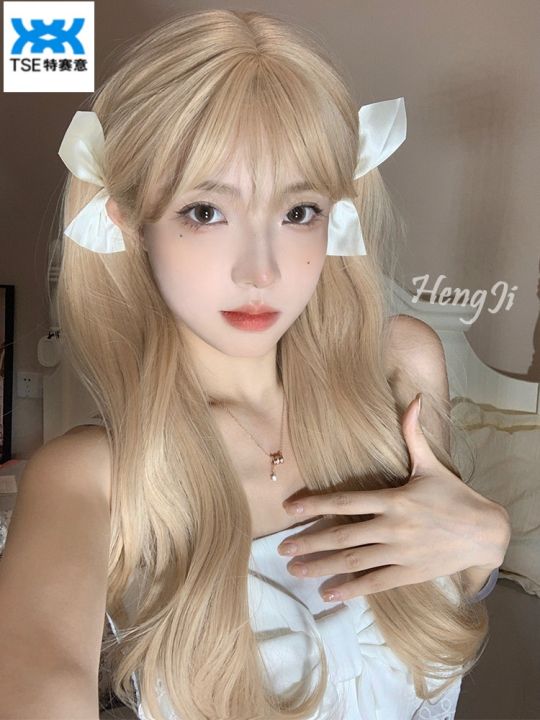 Tse Wig Female Long Hair Golden Wavy Long Curly Hair Lolita Wig Full Head Cover Women s Team Style Long Hair Lazada Singapore