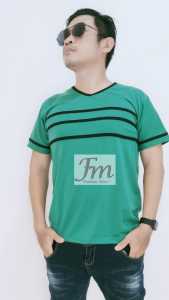 Femme Ols - Kaos Pria V-Neck Triple Lis Spandek PE Jumbo Premium High Quality