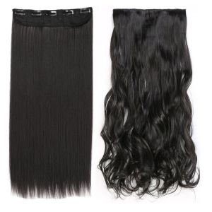 24Inch 5Clip Long curly Women Clip in Hair Extensions Black Brown High Tempreture Synthetic Hairpiece for Women