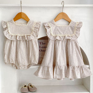 0-6Yrs Fashion Baby Girls Clothes Girls Dress Striped Lace Summer New Baby Girl Romper Sister Matching Outfit Princess Dresses2026