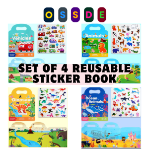 OSSDE SET of 4 Reusable Sticker Books for Kids 2-4 Activities Stickers Book Preschool Children Book
