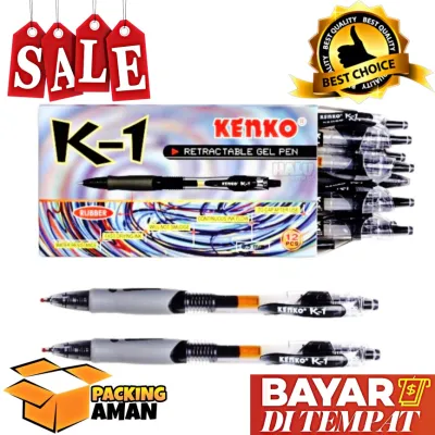(BISA COD) PROMO 12 Pcs Pulpen Kenko K1 Hitam / Gel Pen Kenko K-1 / Bolpen / Pena