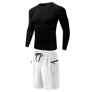 Mens Beach Casual Sporty Surfing Clothing Set Quick-Dry Long Sleeve Rash Guard Board Shorts with Zipper Side Pockets Mesh Lining2026