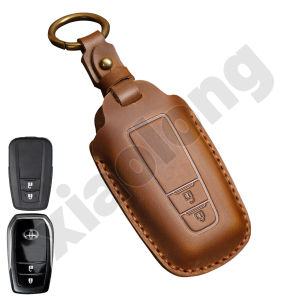 high quality Crazy Horse Leather for Toyota key cover Remote key case with key holder fod keychain Creative Alloy Metal Vios Fortuner Innova Corolla Altis Hiace Avanza Land Cruiser Hilux Camry Wigo RAV4 Revo Corolla Yaris Previa