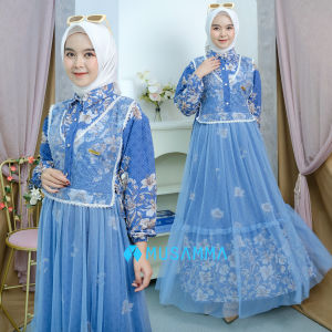 GHINA DRESS - Gamis Ceruty Print Full Furing Mix Tile Renda Busui dan Wudhu Friendly