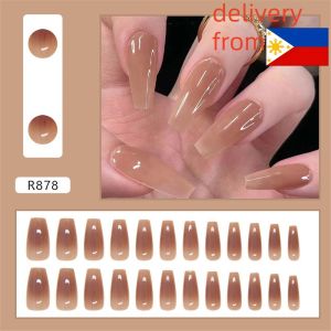 Local Delivery 24pcs/box Spring and Summer New Wear Nail Plate French Long and Short Fritillaria Love Glitter Cute Smudge Nail Patch Glue 【FenHuan】