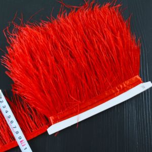 NOBLEE 1 Meter Sewing Decoration Natural Ostrich Feathers Ribbon Tassel 8-10cm Wide Feather Plumes Ribbon Selvage Handmade Apparel Fabric Ostrich Feathers Trim Wedding Party Decoration