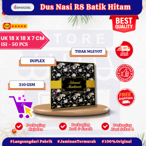 (50 Pcs) Box Dus Nasi Kotak R8 Motif Batik Hitam Premium - Ukuran 18x18x7 cm