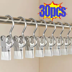 30pcs Portable Colorful Stainless Steel Anti-slip Clip/ Closet Space Saving Storage Clip With Hook