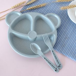 3Pcs/Set Anti-hot Baby bowl+spoon+fork Feeding Food Tableware Cartoon Bear Kids
