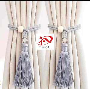 TWOL SHOP 1pair Handmade Wooden Bead Tassel Curtain Tieback Tali Pengikat Langsir Gaya Minimalis Mewah