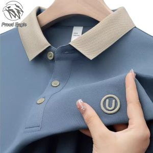 Proud EaglerKaos Kerah Berdiri Pria Kaos Berkancing Warna Polos Kemeja Polo Kerah V Lengan Pendek Rajutan Atasan