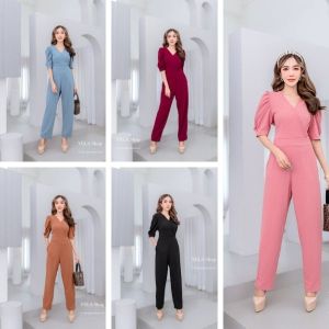 ชุดผู้หญิง ชู้ JL13 จั้มสูทขายาว ไขว้หน้า ผ้ายืดทั้งตัว มีไซส์สาวอวบ (S33-35)