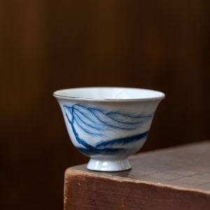梅兰竹菊花口杯单杯主人杯陶瓷家用品茗杯复古喝茶杯釉下彩竹韵