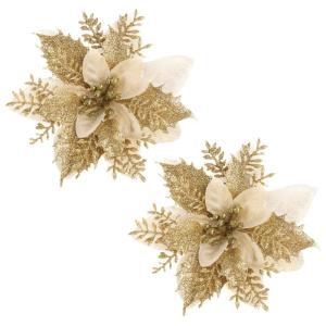 2pcs 15cm Christmas Glitter Poinsettia Faux Flowers Christmas Flowers Decorations Wedding Xmas Tree New Year Ornaments