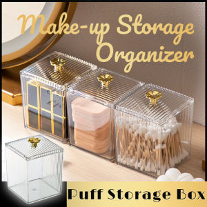 Transparent Single Tier Puff Storage Box Jar Cosmetic Makeup Organizer Cotton Bathroom Accessories
