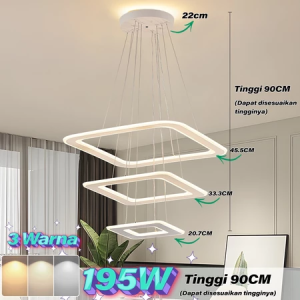 GOGEOUS Lampu Gantung Minimalis Kristal 72W Led 3 Warna 40CM Rings Lampu Gantung Ruang Tamu