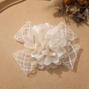 MODERNLUX Pearl Embellishment Organza Flower Hair Clip Multi Use Design Feather Decor Pearl Feather Hair Accessory Delicate Delicate Craftsmanship Floral Clothing Accessory For Dress Decor