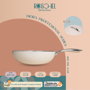 Roschel Diora Professional Wok Pan + Lid 24 cm 28 cm Ceramic Non-Stick Greblon CK2 German Coating Panci Wajan Penggorengan+ Tutup Anti Lengket Tahan Gores Induksi RPP-328