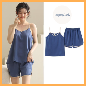 SFL SETELAN PAKAIAN TIDUR HARIAN RUMAHAN WANITA PEREMPUAN SET ATAS BAWAH CELANA TANK TOP CAMISOLE KAMISOL WARNA MEWAH ELEGAN CANTIK SEKSI LUCU PIYAMA 103