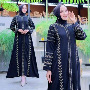 Gamis Abaya Turkey Dress Turki Baju Muslim Wanita Arab Dubai Hadro Busui Dewasa Warna Hitam Jetblack Bordir Terbaru 2022 Viral Kekinian Simple Elegan Mewah YM deFashion