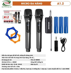 Bộ 2 micro đa năng không dây chính hãng sunrise A1.2 sử dụng sóng UHF dùng cho amply vang loa kéo - sunrise A1.2