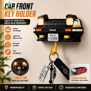 Allieuka Wall Mounted Key Holder Car Headlight Design Light Up Key Hook Adhesive Easy Install Home Decor