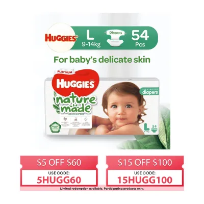 Huggies Platinum Naturemade L 54s Tape Diapers (Packaging may vary)