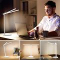 Desk Lamps for Home Office with Dual-Head LED Desk Lamp, USB Charging Port, Eye-Caring Architect Task Lamp, and 5-Level Dimming, Office Desk Accessories with Timing and 180 °   Adjustable (Black). 