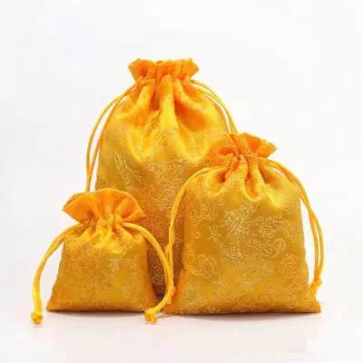 Chinese Classic Dragon Drawstring Jewelry Ornaments Storage Beam Mouth Small Cloth Packaging Pouch Bag Jewellery Organizer Bag 婚礼喜糖袋 首饰珠宝袋 —风水轩