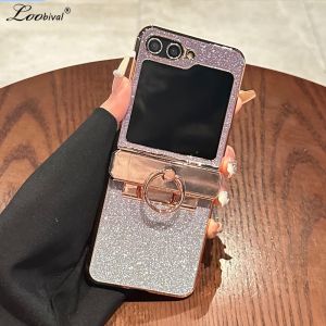 Glitter Gradient Ring Holder Bracket Case for Samsung Galaxy Z Flip 6 5 4 3 7 8 Diamond Plating Stand Bling Shockproof Cover