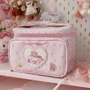 FXUP PU Large Capacity Handbag Square Shape Cartoon Print Storage Bag High-capacity Portable Handheld Toiletries Bag