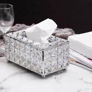 🔥【SG Ready Stock】Singapore European Style Crystal Glass Tissue Storage Holder Gold Silver Rose Gold Metal Tissue Box