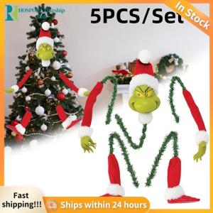 【HFM】 5PCS Stole Stuffed Stuck Topper Garland Ornament Head/Arms and Legs Grinch Tree Topper Decor Xmas for Xmas Party