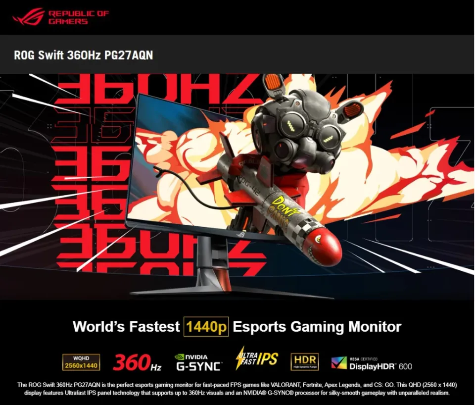 G Sync Fortnite 360hz ASUS ROG Swift 360Hz PG27AQN NVIDIA® G-SYNC