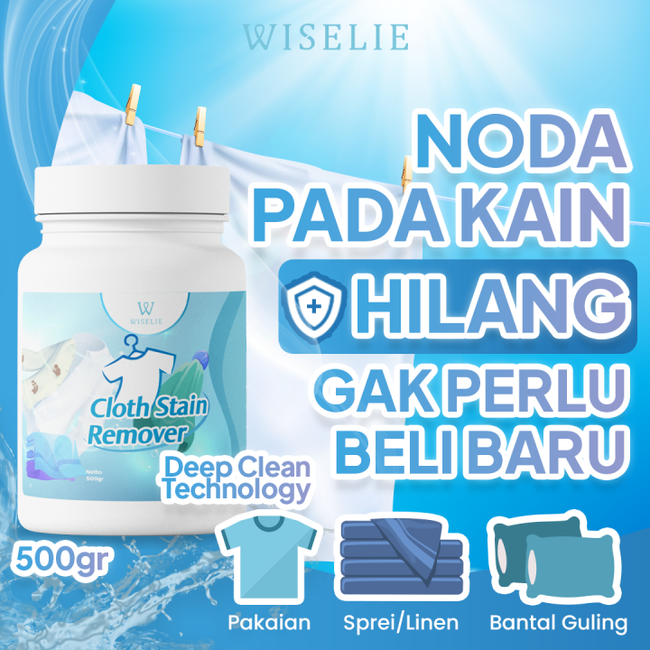 Wiselie Pembersih Bantal dan Mukenah Cloth Stain Remover Pembersih Penghilang Noda Pakaian Efektif Mengangkat Kotoran Membandel Pencerah Warna Pakaian Menjaga Kain Tetap Lembut dan Nyaman Aman untuk Semua Jenis Kain Mengembalikan Keindahan Warna Asli