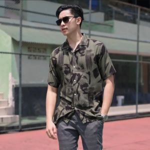 MUST Kemeja Amarilo Pria Wanita Hawaii Pantai Motif Printing Abstrak Casual Shirt Lengan Pendek