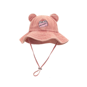 Topi Bucket หูหมีไม่มีความสุขสำหรับกิจกรรมกลางแจ้งหมวกชาวประมงนุ่มแบบไม่เปลี่ยนรูปสำหรับผู้หญิงเด็กผู้หญิงสวมใส่ได้ทุกวัน