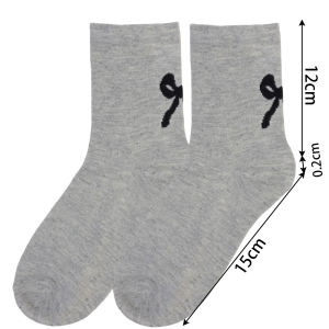 Korea Ins Style Heel Bow Short Socks Miumiu Style Women Simple Black White and Gray with Small Leather Shoes Mid Calf Socks