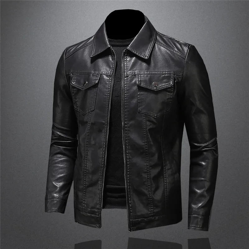 Men's Slim-Fit Faux Leather Jackets Men Motorcycle Leather Jackets Coat Men  Fashion Business Jacket Coats