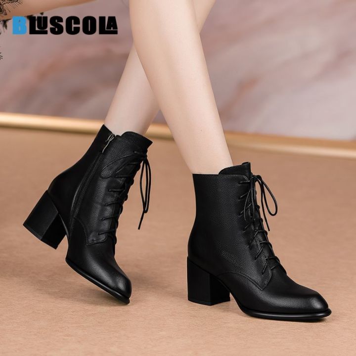 Bluescola Chunky Heel Martin Boots for Women Students Korean