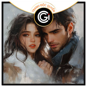 Tranh vẽ cặp đôi dễ thương. Tranh treo tường dán tường sơn dầu canvas tranh trí. CGI-1505