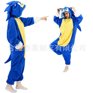 Pokemon Cartoon  Pajama Blue Sonic Onesie Pajamas Halloween Costume Casual Homewear