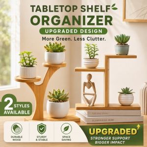 Bamboo Wood Plant Display Rack Wood Desktop Plant Stand Multi Layer Succulent Display Rack Portable Tabletop Decor