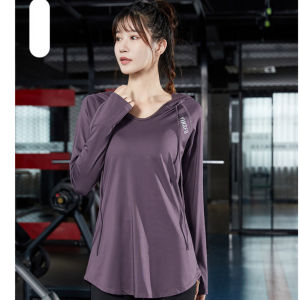 🇲🇾READY STOCK KL Plus Size Cap Hoodie Lady Women Running Yoga Fitness Clothing Top Blouse Sport Gym Sportwear Long Sleeve Shirt