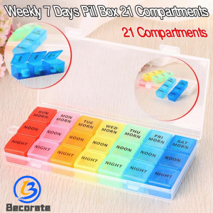 BECORATE Medication Storage Box 7 Day 21 Slots Pill Medicine Box Organizer Travel Portable Mini Drug Manager