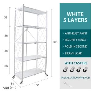 Folding storage rack movable storage rack all metal storage rack kitchen rack 3 / 4 / 5 layers