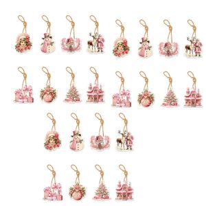 VELORUMH 24pcs Paper Christmas Tree Hanging Ornament Pink Santa Claus Christmas Paper Ornaments Creative Snowman Christmas Tree Decoration Xmas Decor