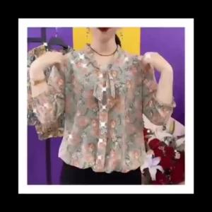 9 coloer 42-90kg New Womens Chiffon Shirt Fashion Small Shirt Fashionable Upper Grade Printed Button Loose Temperament Top for Women